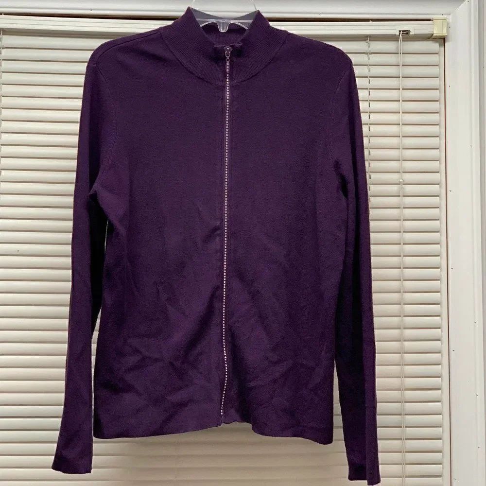 Chico's Zip Purple Rhinestone Cardigan Sweater 1